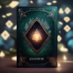 A magical card floating in the air, glowing with mystical energy