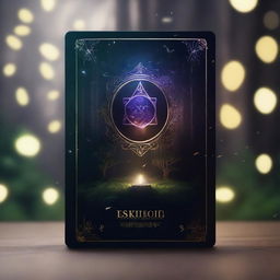 A magical card floating in the air, glowing with mystical energy