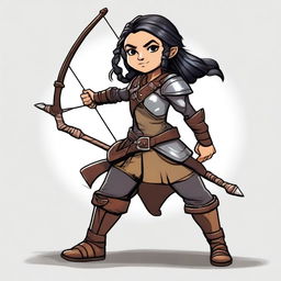 A female Halfling DnD character, rogue class, carrying a bow and arrow