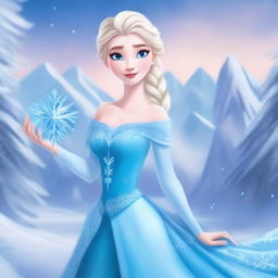 A stunning and gorgeous depiction of Elsa from Frozen, showcasing her magical ice powers