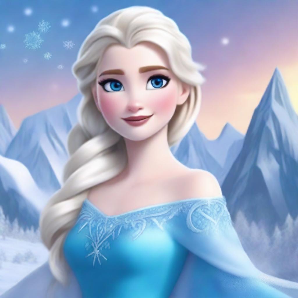 A stunning and gorgeous depiction of Elsa from Frozen, showcasing her magical ice powers