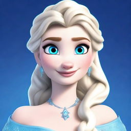 Create a detailed image of Elsa from Frozen, maintaining her iconic look and style, but with exaggerated features including very large breasts