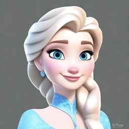 Create a detailed image of Elsa from Frozen, maintaining her iconic look and style, but with exaggerated features including very large breasts