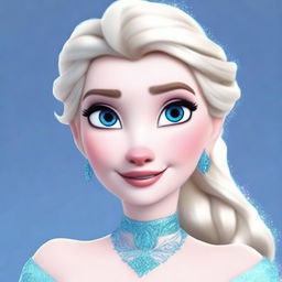 Create a detailed image of Elsa from Frozen, maintaining her iconic look and style, but with exaggerated features including very large breasts