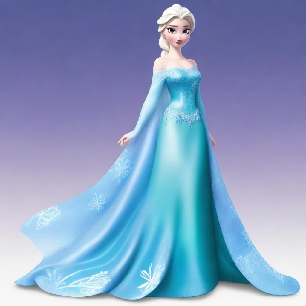 A depiction of Elsa from the movie Frozen, but with an exaggerated, busty figure