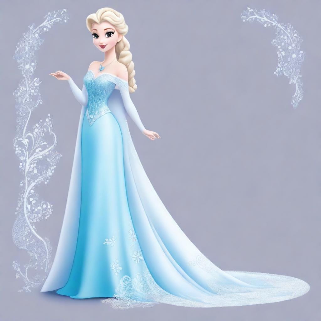 Create an image of Elsa wearing a very ample, low cut gown