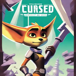 A movie poster design titled 'Cursed with White' inspired by the Ratchet and Clank universe