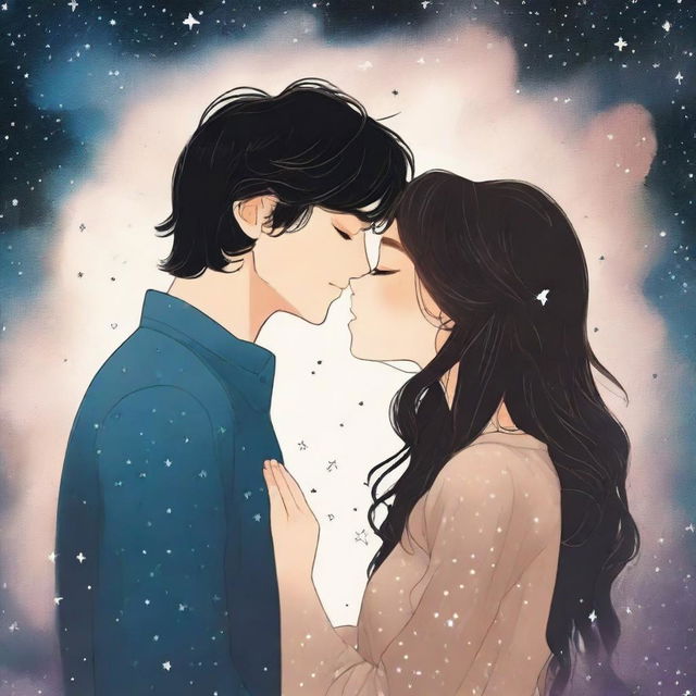 A romantic book cover featuring two young people kissing