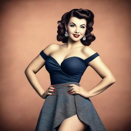 A classic pinup girl in a vintage style, posing in a sultry and glamorous manner