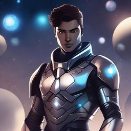 A lithe male human space knight, appearing as a young adult