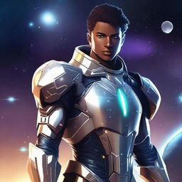 A lithe male human space knight, appearing as a young adult