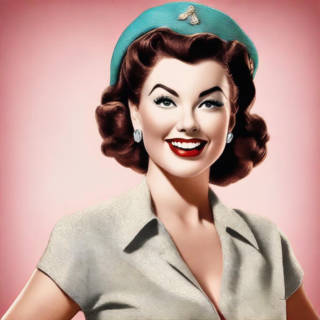 A classic pinup girl in a vintage style, wearing a stylish outfit from the 1950s