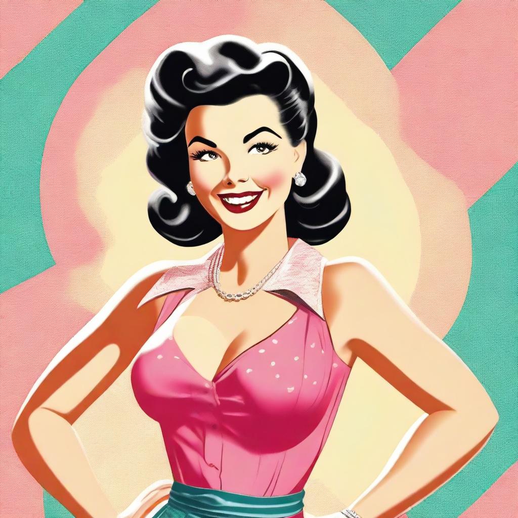 A classic pinup girl in a vintage style, wearing a stylish outfit from the 1950s