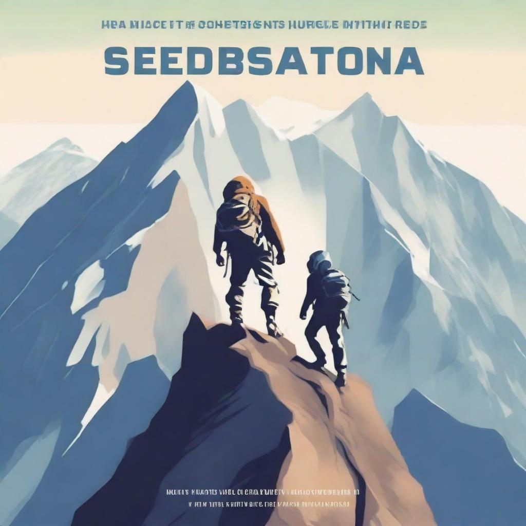 A book cover featuring two people ascending a mountain