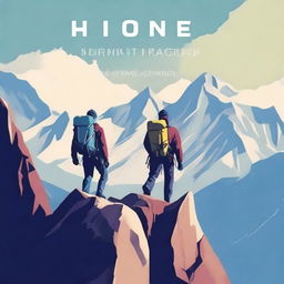 A book cover featuring two people ascending a mountain