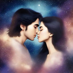 Create a romantic book cover featuring two faces kissing passionately