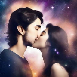 Generate a romantic book cover featuring two faces kissing passionately