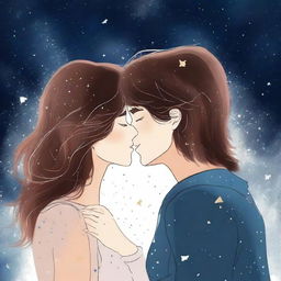 Generate a romance book cover featuring two faces kissing