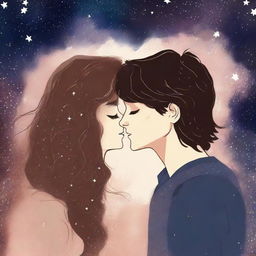 Generate a romance book cover featuring two faces kissing