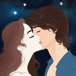 Generate a romance book cover featuring two faces kissing