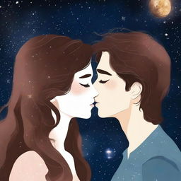 Generate a romance book cover featuring two faces kissing