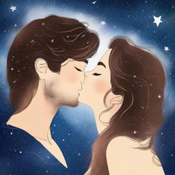 Generate a romance book cover featuring two faces kissing