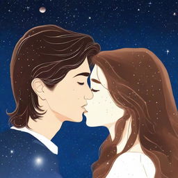 Generate a romance book cover featuring two faces kissing