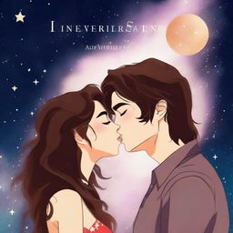 Create a romance book cover featuring two faces kissing