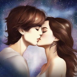 Create a romance book cover featuring two faces kissing