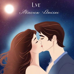 Create a romance book cover featuring two faces kissing