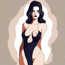 An illustration of a woman wearing a revealing and sexy dress with holes