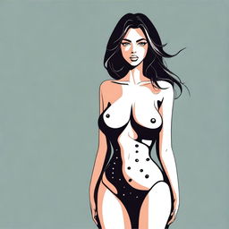 An illustration of a woman wearing a revealing and sexy dress with holes