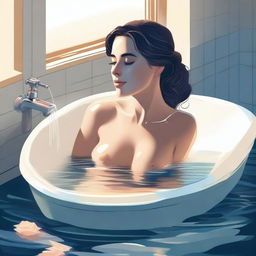 An illustration of a sexy woman taking a bath