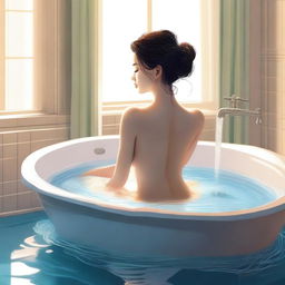 An illustration of a sexy woman taking a bath