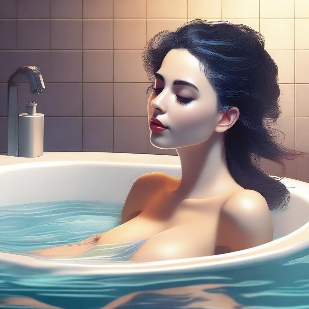 An illustration of a sexy woman taking a bath