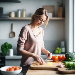 A beautiful and attractive woman with fair skin is cooking