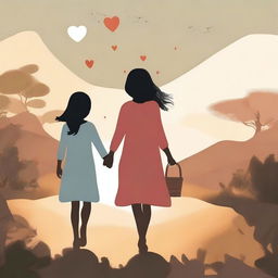 A heartwarming depiction of a woman and a girl on a journey through various stages of life, showcasing their bond and experiences together