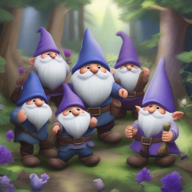 An adventuring party of gnomes in a fantasy setting