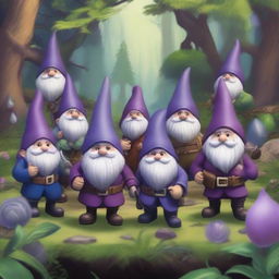 An adventuring party of gnomes in a fantasy setting