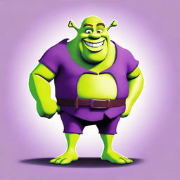 A fun and quirky illustration of Shrek with purple skin instead of his usual green