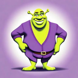 A fun and quirky illustration of Shrek with purple skin instead of his usual green