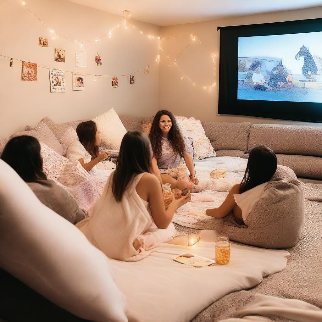 A cozy summer movie night slumber party with friends