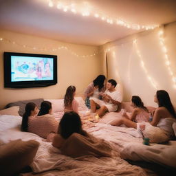 A cozy summer movie night slumber party with friends