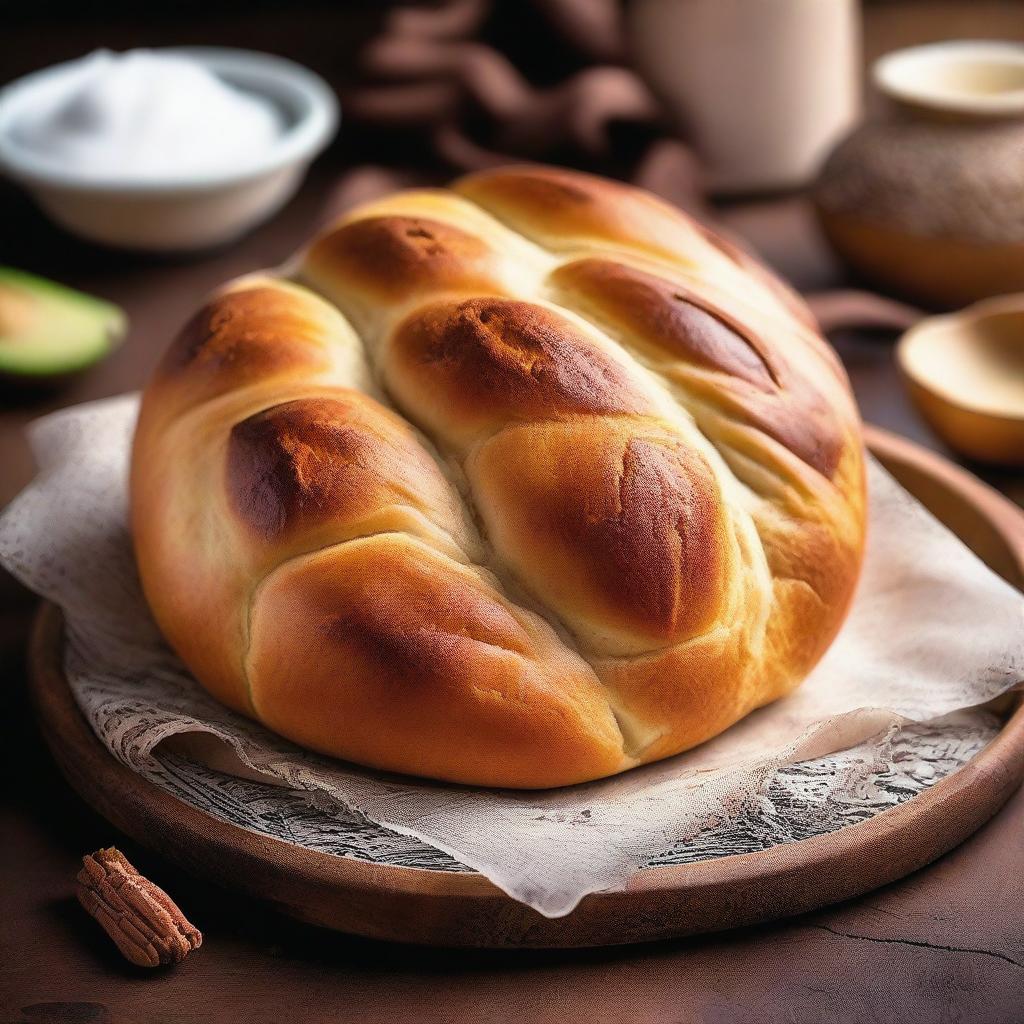 A beautifully detailed image of a concha, a traditional Mexican sweet bread, with a sugar crust on top