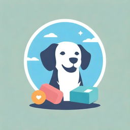 A vibrant company logo featuring pet accessories such as dog and cat clothing, beds, and toys, hinting at a pet-centric business