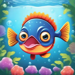 A fun and colorful cartoon illustration of a piranha fish