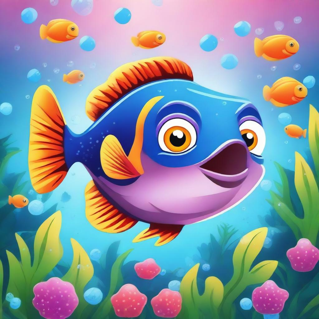 A fun and colorful cartoon illustration of a piranha fish