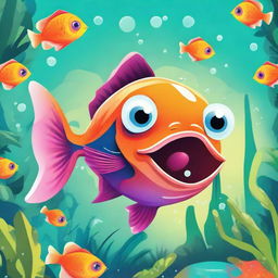 A fun and colorful cartoon illustration of a piranha fish