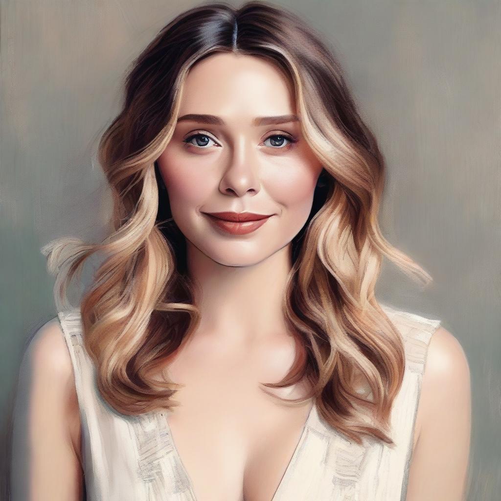 A portrait of Elizabeth Olsen, capturing her elegance and charm with a soft, natural background