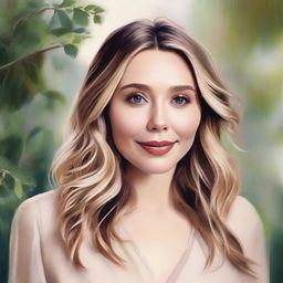 A portrait of Elizabeth Olsen, capturing her elegance and charm with a soft, natural background